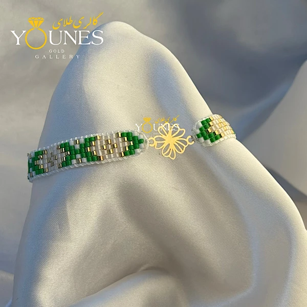 دستبند سبز میوکی گل طلا